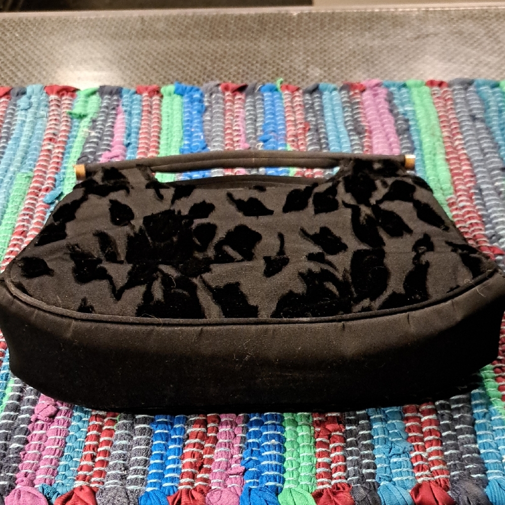 VINTAGE Saks Fifth Avenue Black Floral Velvet Clutch